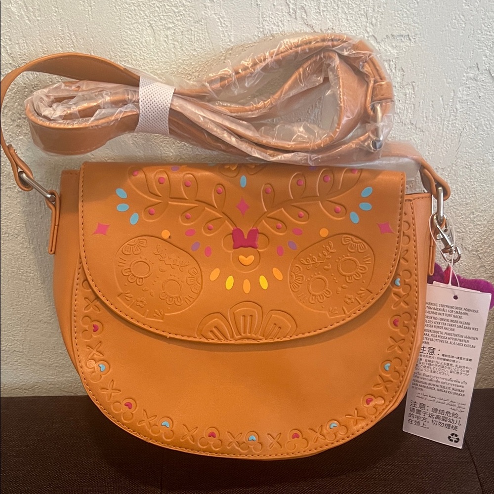 # 0740 + Embroidered Leather Tan Crossbody Bag - Picture 1 of 14
